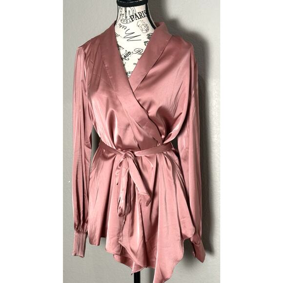 VICI Wrap Mini Dress Satin Type Shiny Front/Side tie Pink Elegant Sexy Sz Medium - Picture 1 of 5